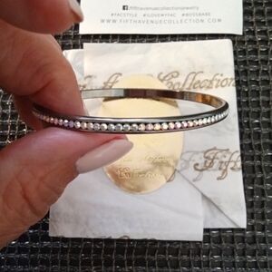 Pink Swarovski Crystals Gun Metal Bangle Bracelet S